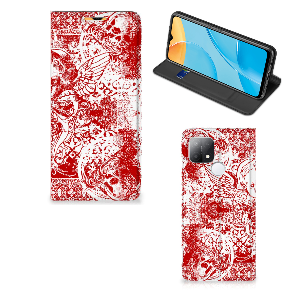 Mobiel BookCase OPPO A15 Angel Skull Rood - B2C Telecom