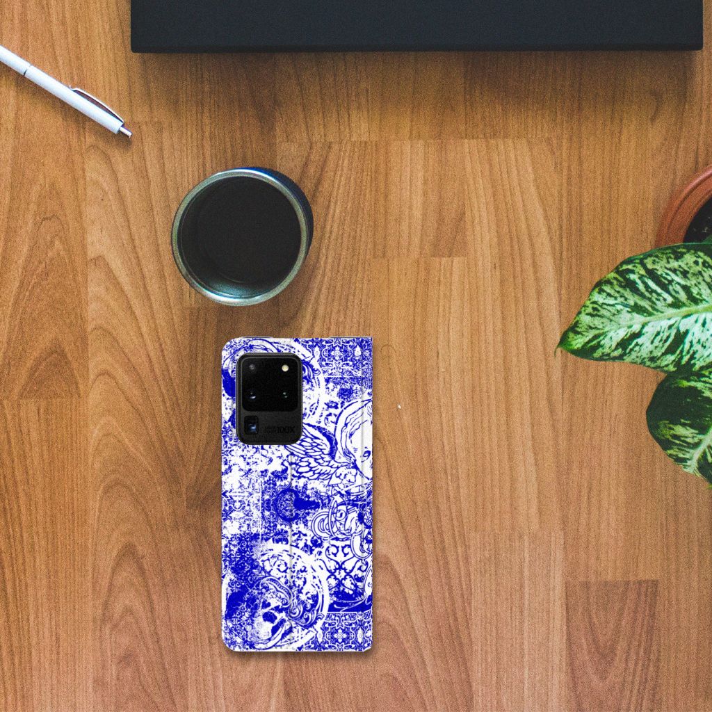 Mobiel BookCase Samsung Galaxy S20 Ultra Angel Skull Blauw