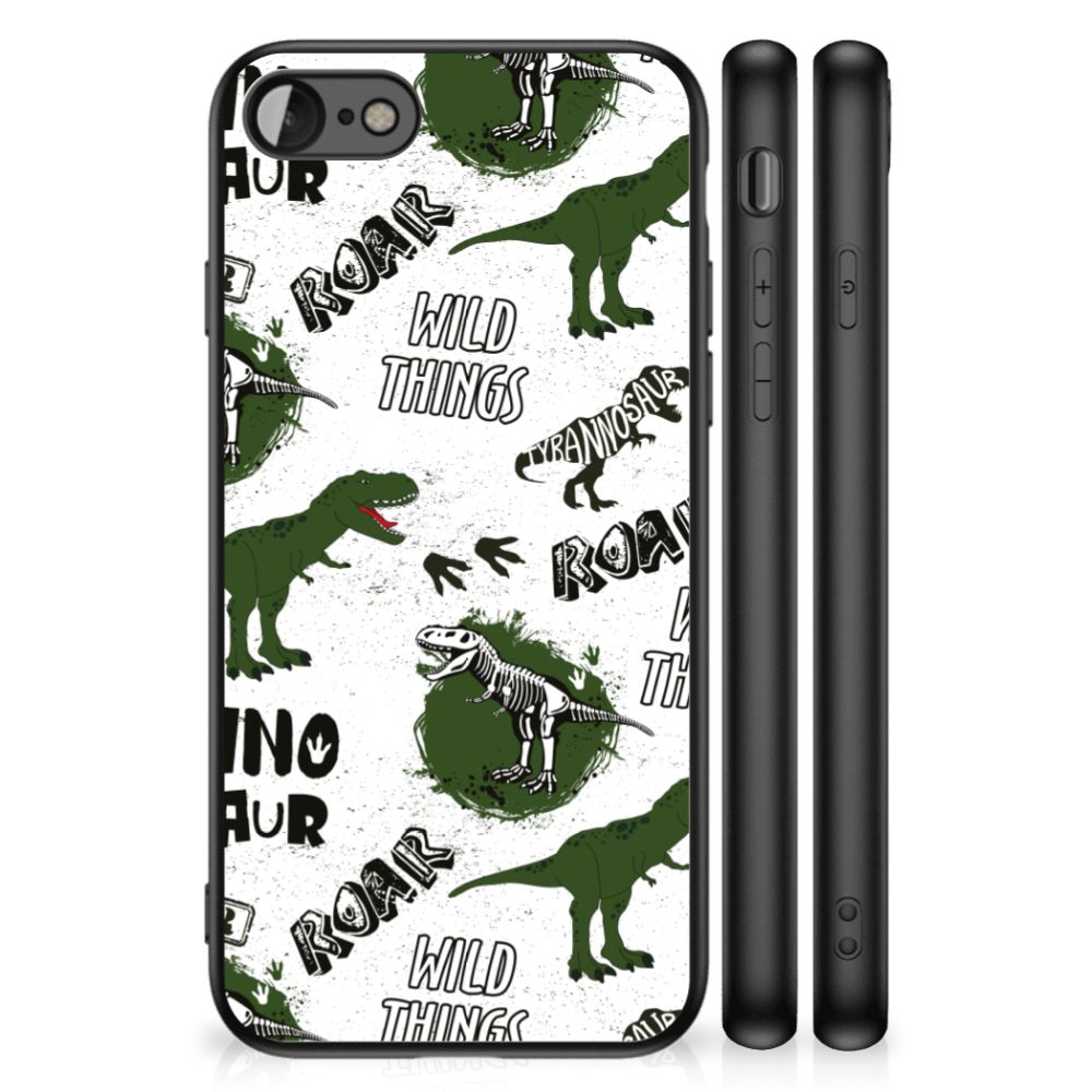 Dierenprint Telefoonhoesje voor iPhone SE 2022 | SE 2020 | 7/8 Dinosaurus met schattige dino's en pootafdrukken.