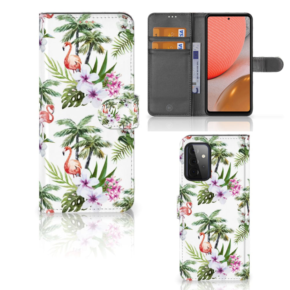 Samsung Galaxy A72 Telefoonhoesje met Pasjes Flamingo Palms