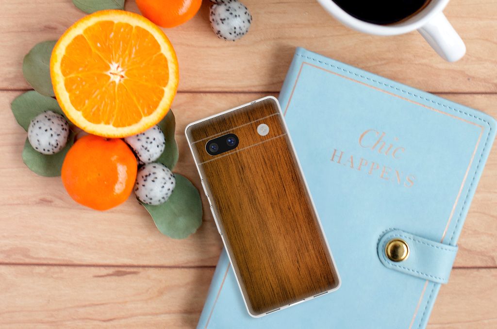 Google Pixel 7A Bumper Hoesje Donker Hout