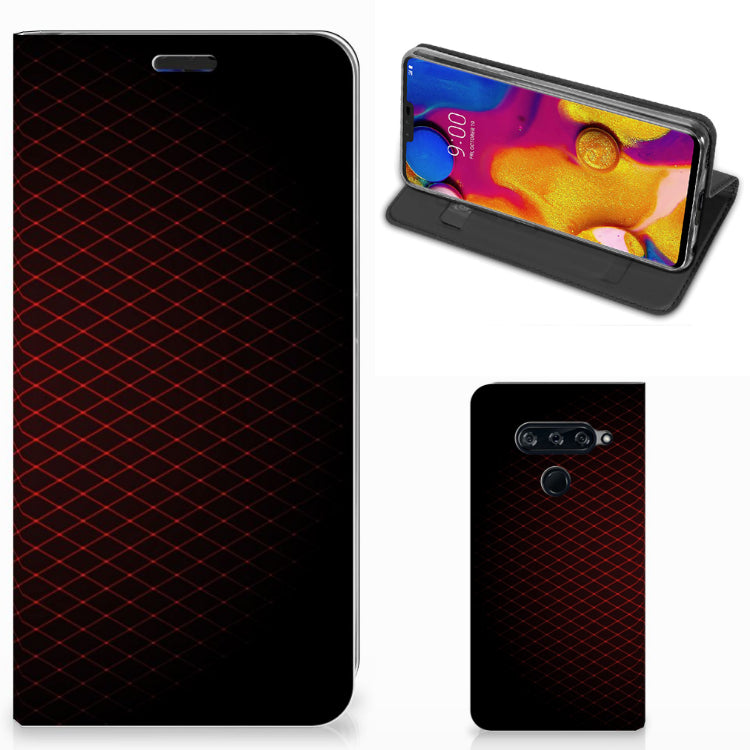 LG V40 Thinq Hoesje met Magneet Geruit Rood