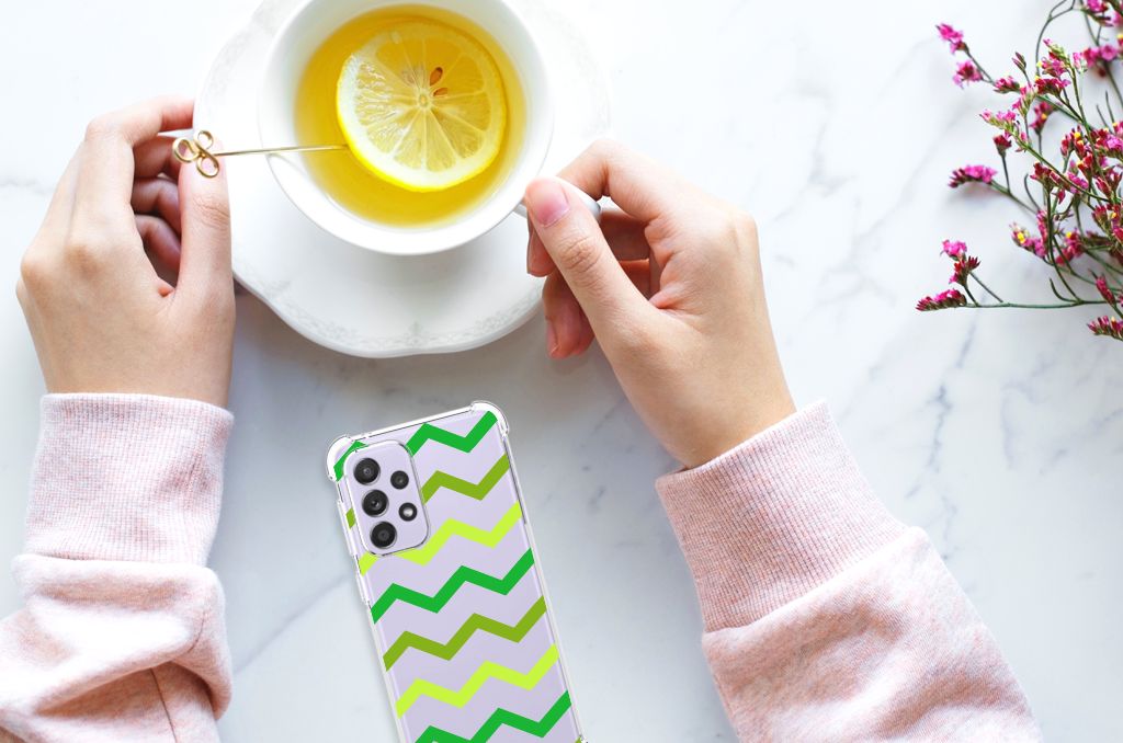 Samsung Galaxy A33 Doorzichtige Silicone Hoesje Zigzag Groen B2C Telecom