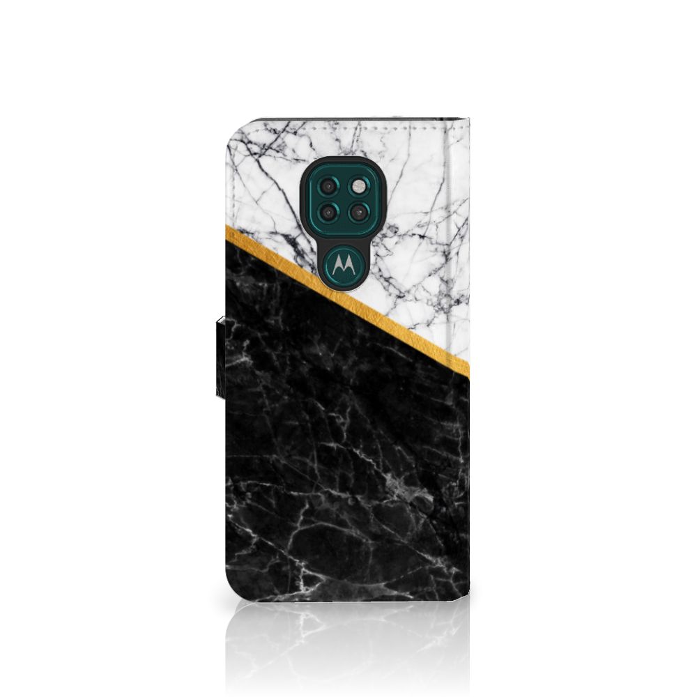 Motorola Moto G9 Play | E7 Plus Bookcase Marmer Wit Zwart - Origineel Cadeau Man