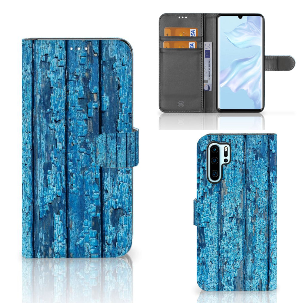 Huawei P30 Pro Book Style Case Wood Blue