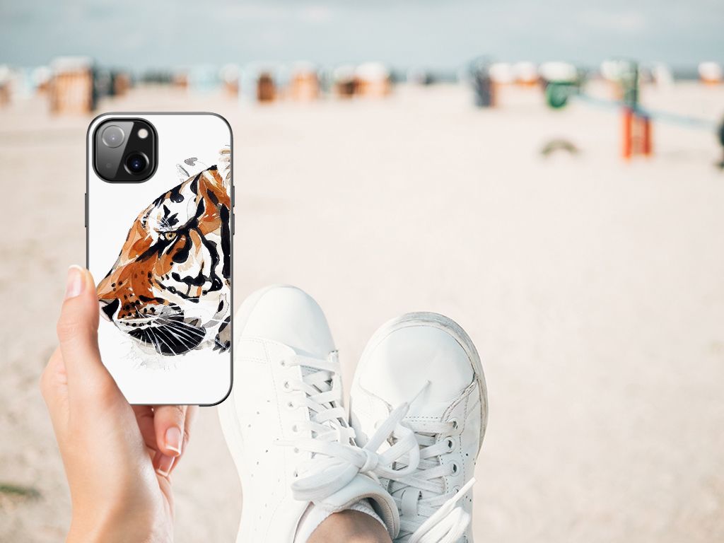 Kleurrijke Telefoonhoesje Apple iPhone 13 Watercolor Tiger B2C Telecom