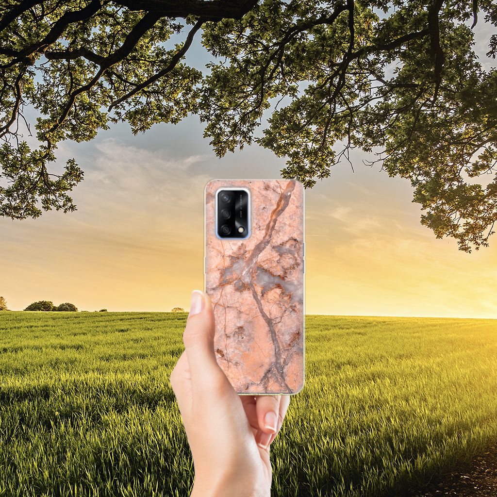 OPPO A74 4G TPU Siliconen Hoesje Marmer Oranje B2C Telecom