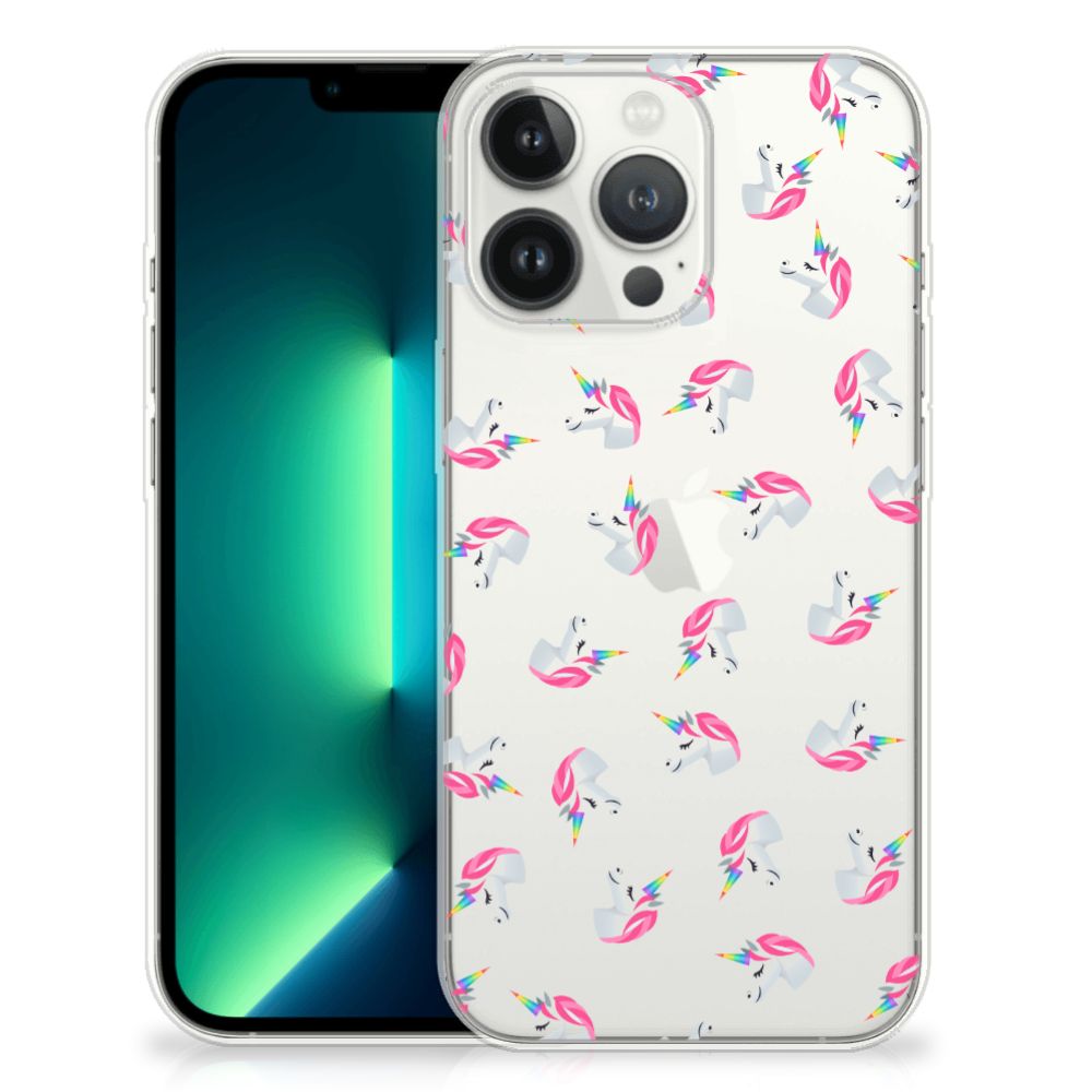 TPU bumper voor iPhone 13 Pro Max Unicorns met schattige eenhoorns 🦄 op een doorzichtig hoesje.