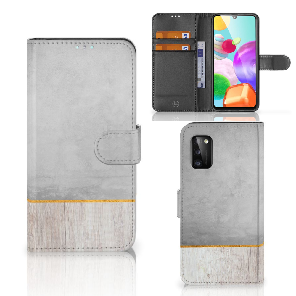 Samsung Galaxy A41 Book Style Case Wood Concrete