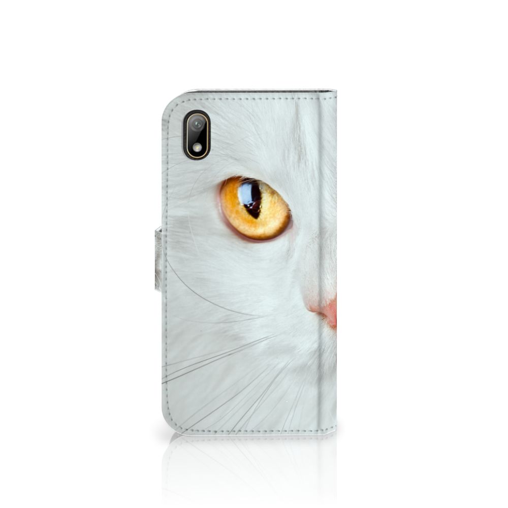 Huawei Y5 (2019) Telefoonhoesje met Pasjes Witte Kat