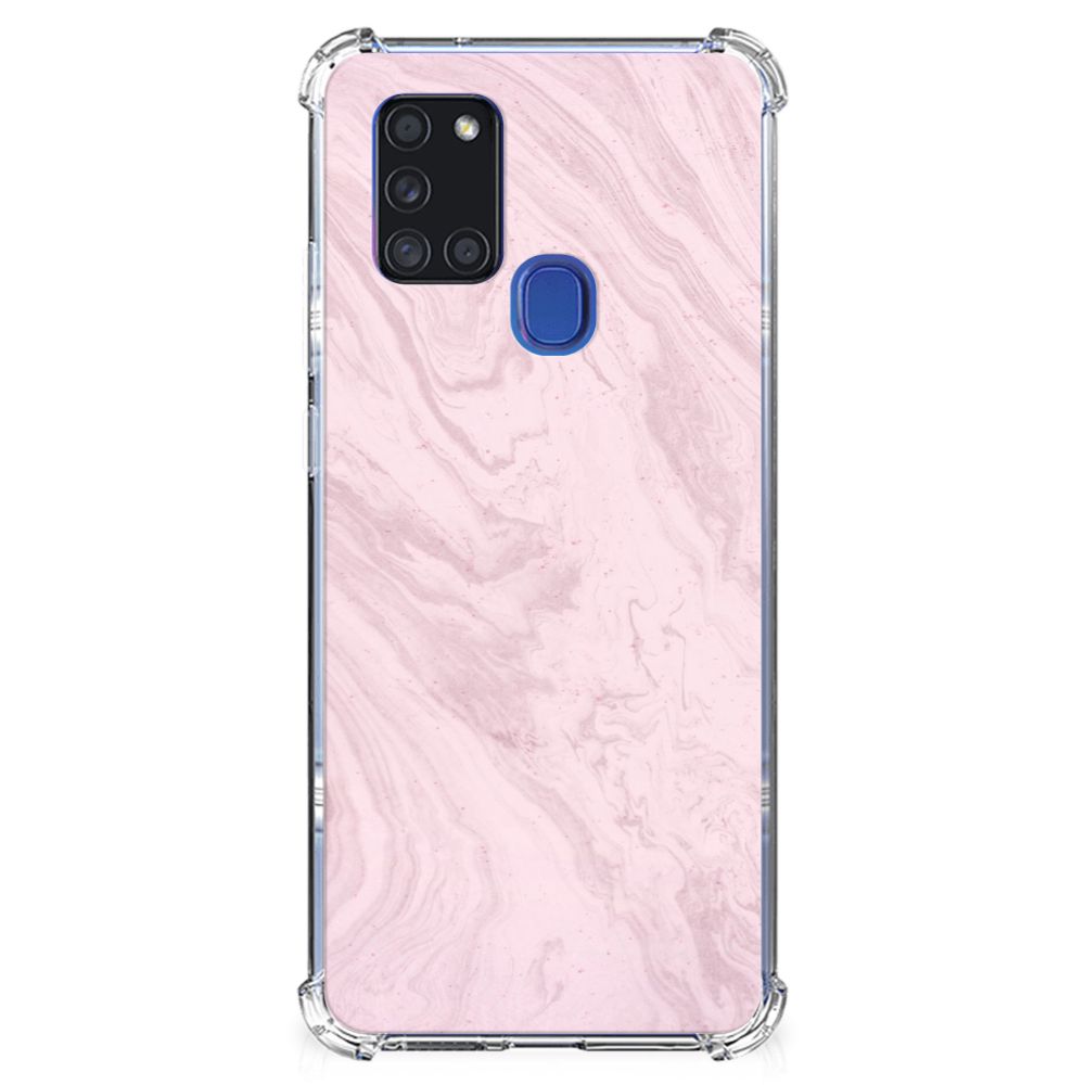 Samsung Galaxy A21s Anti-Shock Hoesje Marble Pink - Origineel Cadeau Vriendin