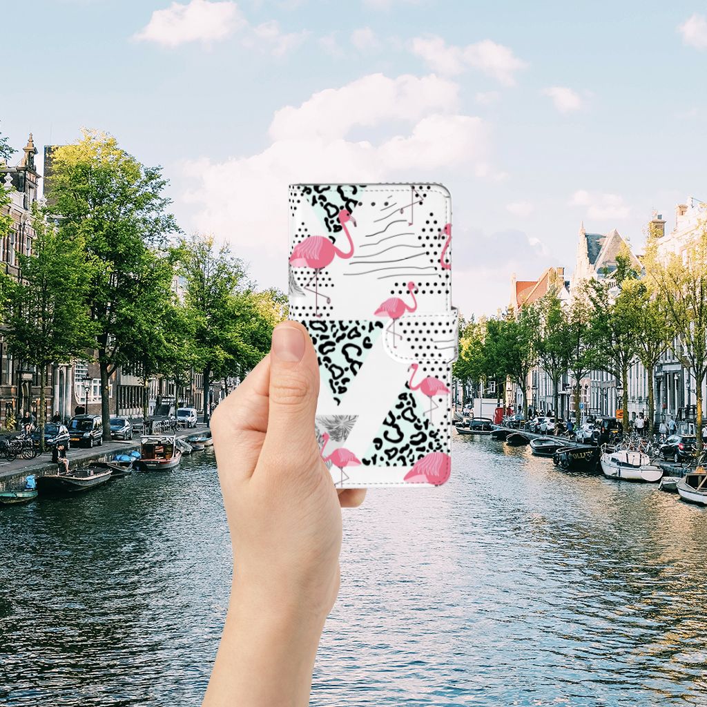 Samsung Galaxy J7 2016 Telefoonhoesje met Pasjes Flamingo Triangle