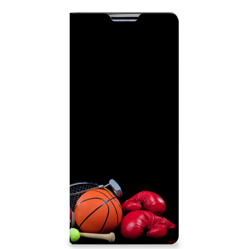 OPPO Find X3 Neo Hippe Standcase Sports with basketball, boxing gloves, and sports equipment design.