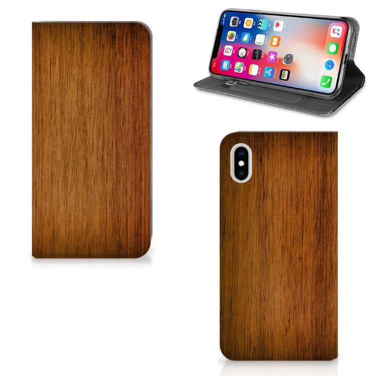 Apple iPhone Xs Max Book Wallet Case Donker Hout