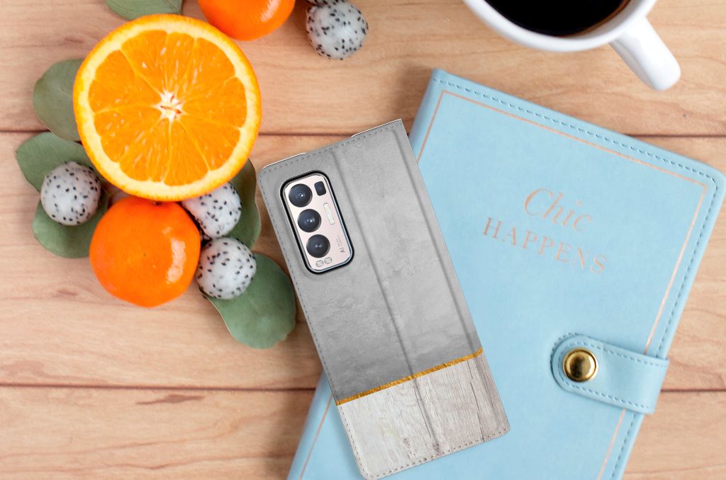 OPPO Find X3 Neo Book Wallet Case Wood Concrete - B2C Telecom