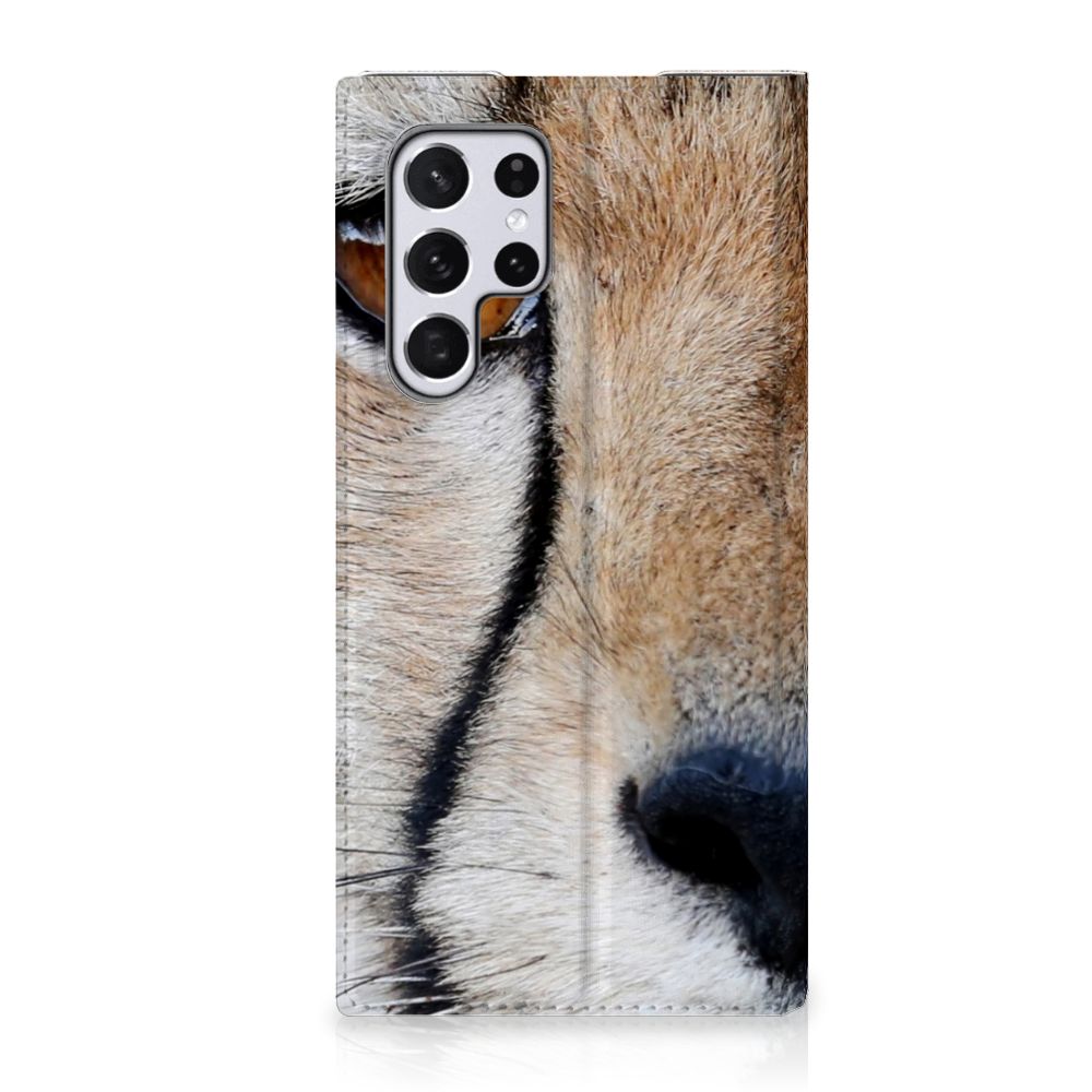 Samsung Galaxy S22 Ultra Hoesje maken Cheetah met close-up van jachtluipaard op de stand case.