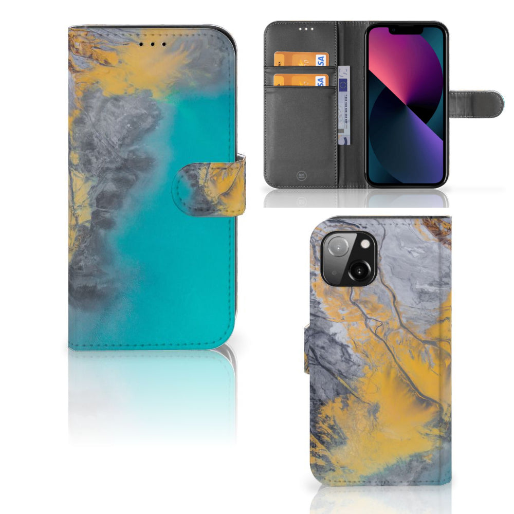 Apple iPhone 13 Bookcase Marble Blue Gold
