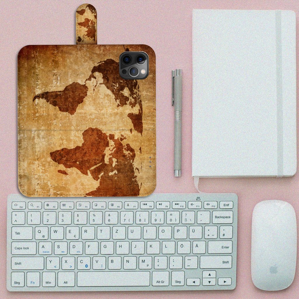 Apple iPhone 12 Pro Max Flip Cover Wereldkaart