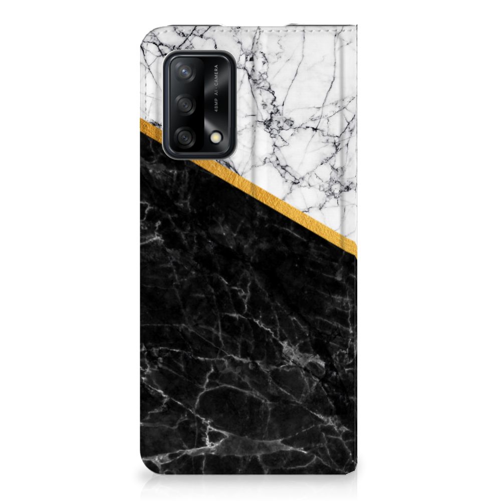 OPPO A74 4G Standcase Marmer Wit Zwart - Origineel Cadeau Man - B2C Telecom