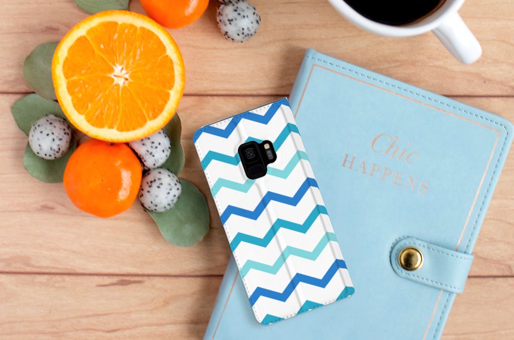 Samsung Galaxy S9 Hoesje met Magneet Zigzag Blauw