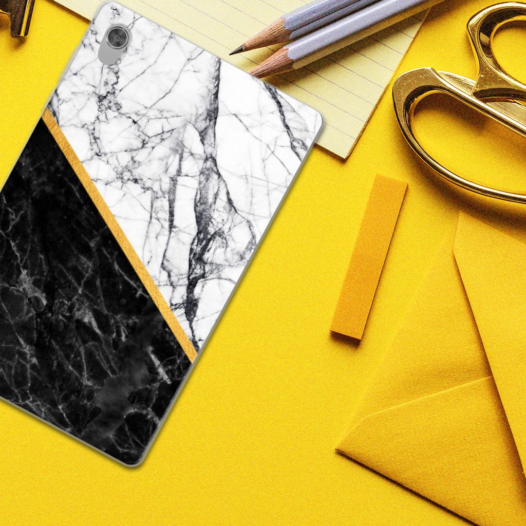 Lenovo Tab M10 HD (2de generatie) Tablet Back Cover Marmer Wit Zwart - Origineel Cadeau Man