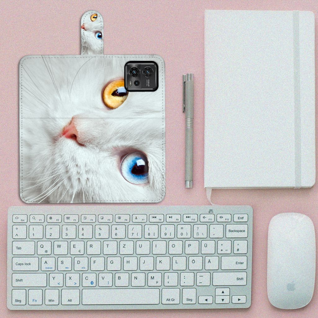 Motorola Moto G72 Telefoonhoesje met Pasjes Witte Kat