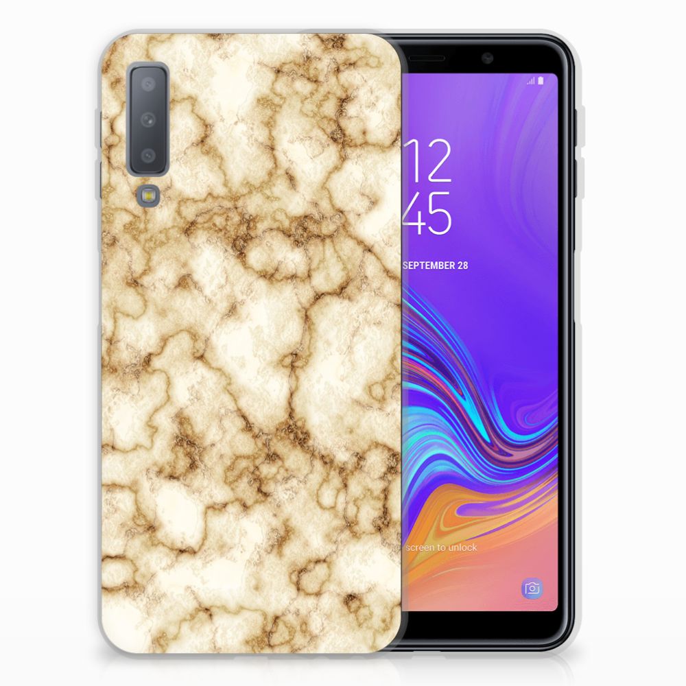 Samsung Galaxy A7 (2018) TPU Siliconen Hoesje Marmer Goud