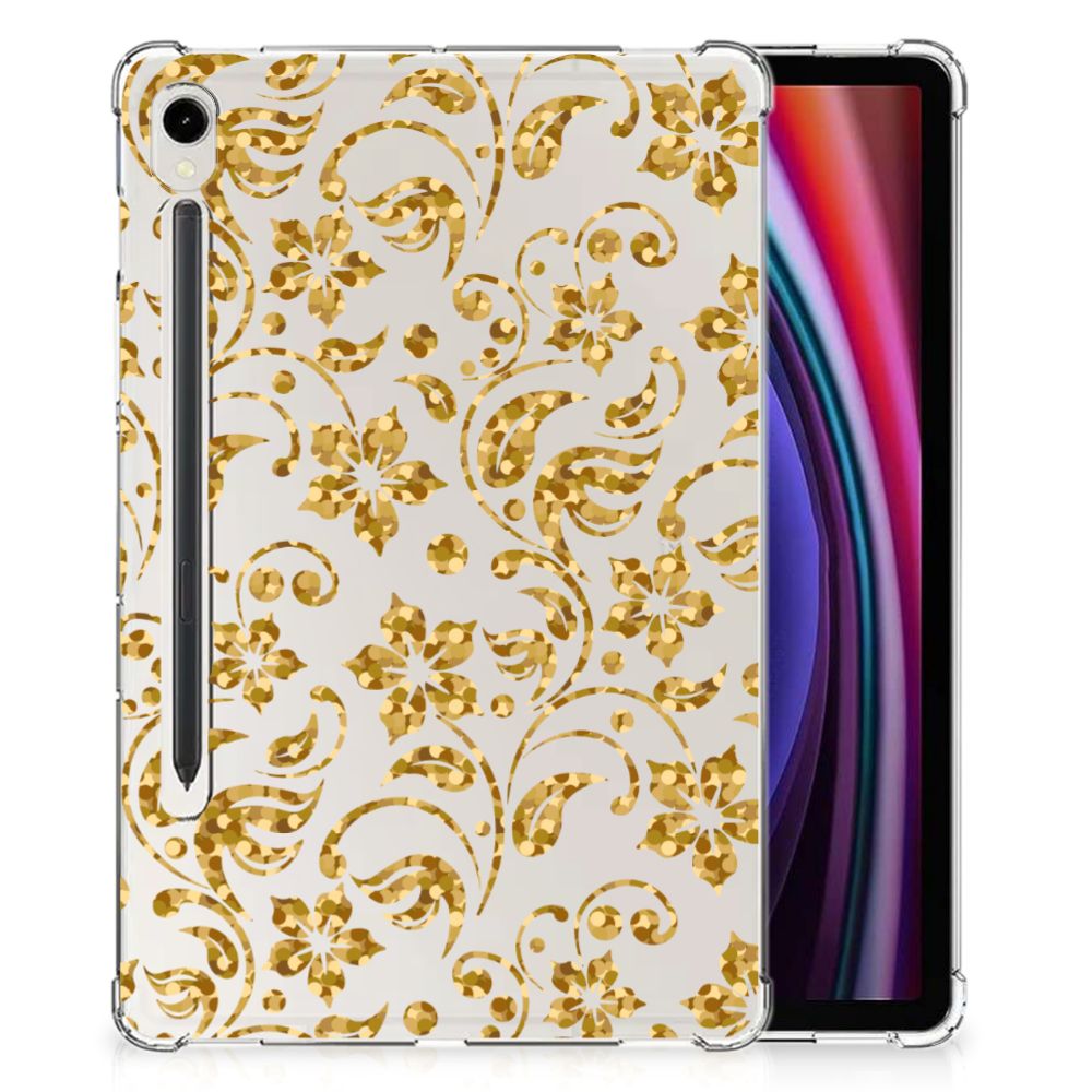 Samsung Galaxy Tab S9 Siliconen Hoesje Gouden Bloemen