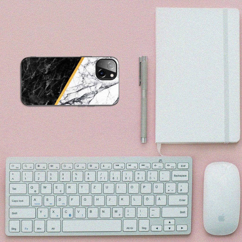 Apple iPhone 13 Marmeren Print Telefoonhoesje Marmer Wit Zwart - Origineel Cadeau Man B2C Telecom