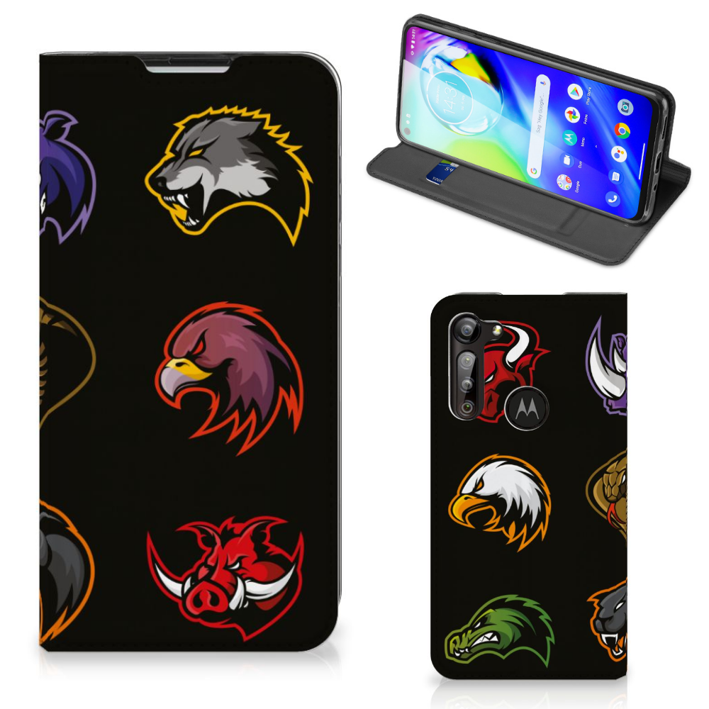 Motorola Moto G8 Power Magnet Case Cartoon with animal illustrations on black background