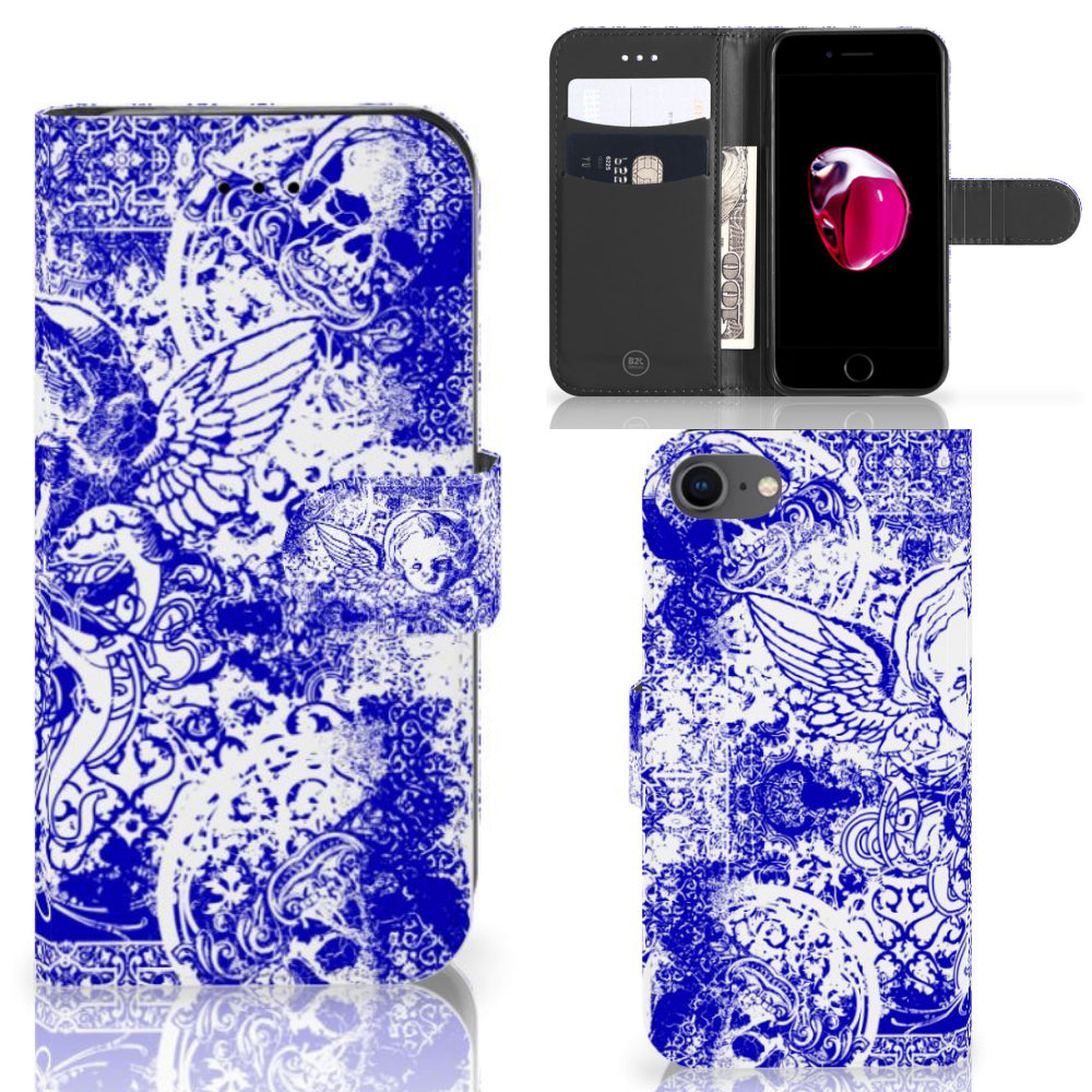 Telefoonhoesje met Naam iPhone 7 | 8 | SE (2020) | SE (2022) Angel Skull Blauw
