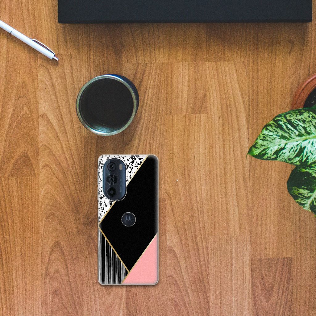 Motorola Edge 30 Pro TPU Hoesje Zwart Roze Vormen B2C Telecom