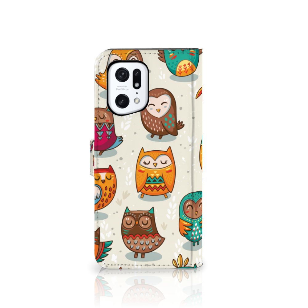 OPPO Find X5 Pro Telefoonhoesje met Pasjes Vrolijke Uilen