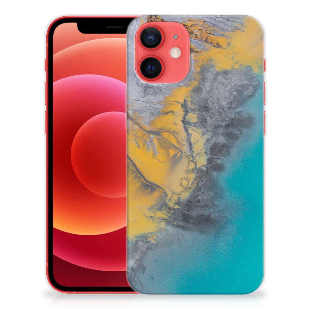 iPhone 12 Mini TPU Siliconen Hoesje Marble Blue Gold B2C Telecom