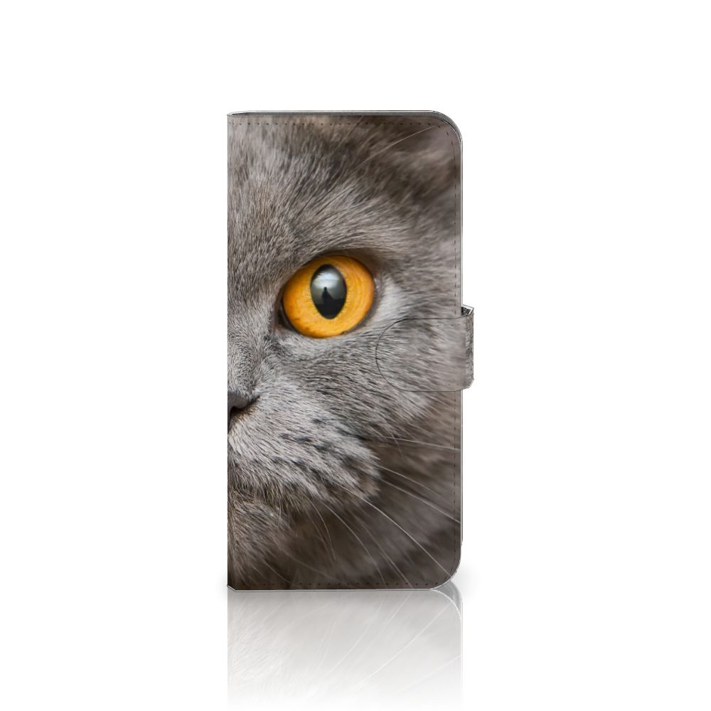 Telefoonhoesje met Pasjes Motorola Moto G54 Britse Korthaar met afbeelding van een grijze kat.