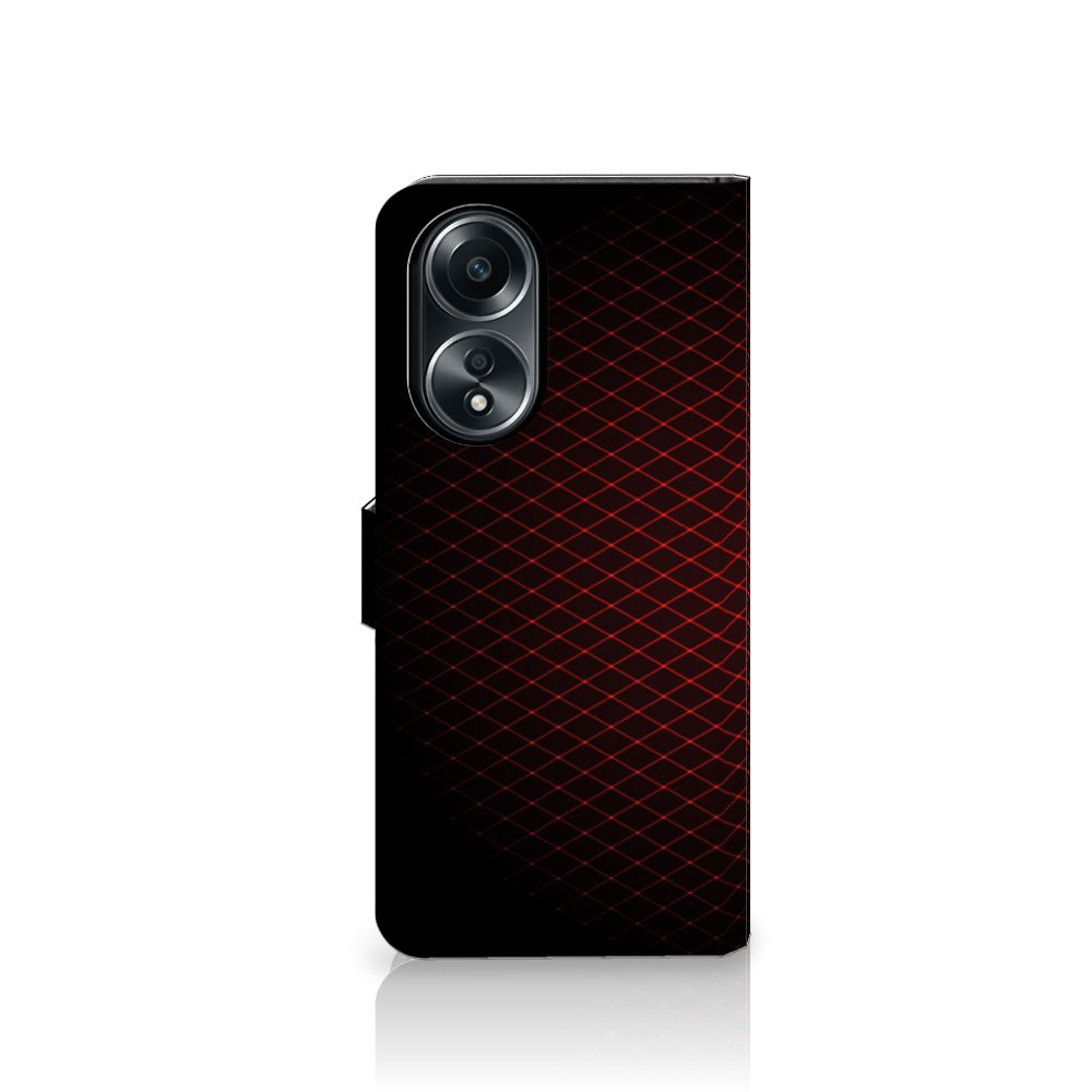 OPPO A58 4G Telefoon Hoesje Geruit Rood met rood zwart ontwerp en ruimte voor pasjes
