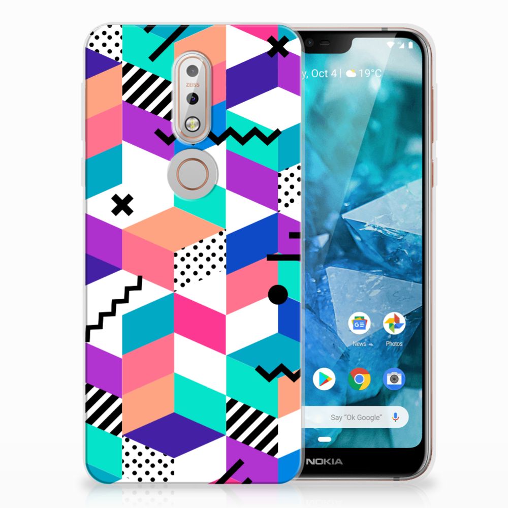 Nokia 7.1 TPU Hoesje Blokken Kleurrijk