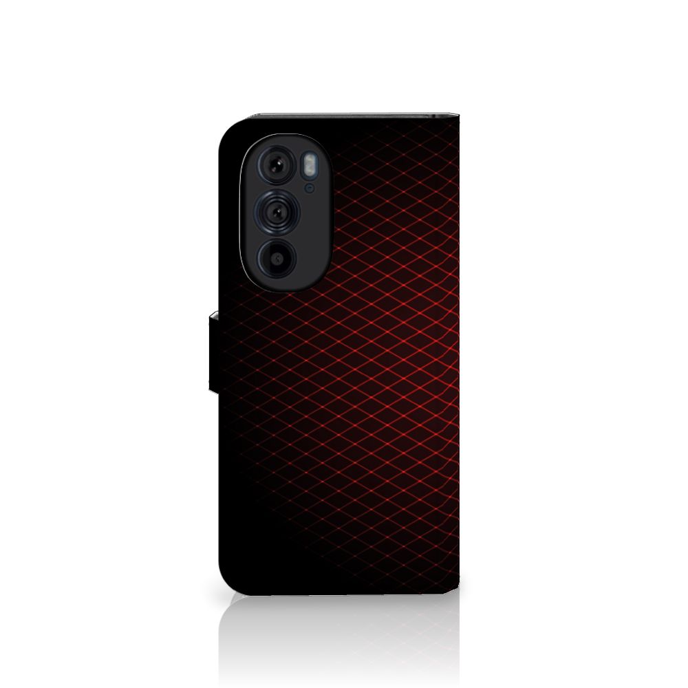 Motorola Edge 30 Pro Telefoon Hoesje Geruit Rood met geometrisch design en ruimte voor 3 pasjes.