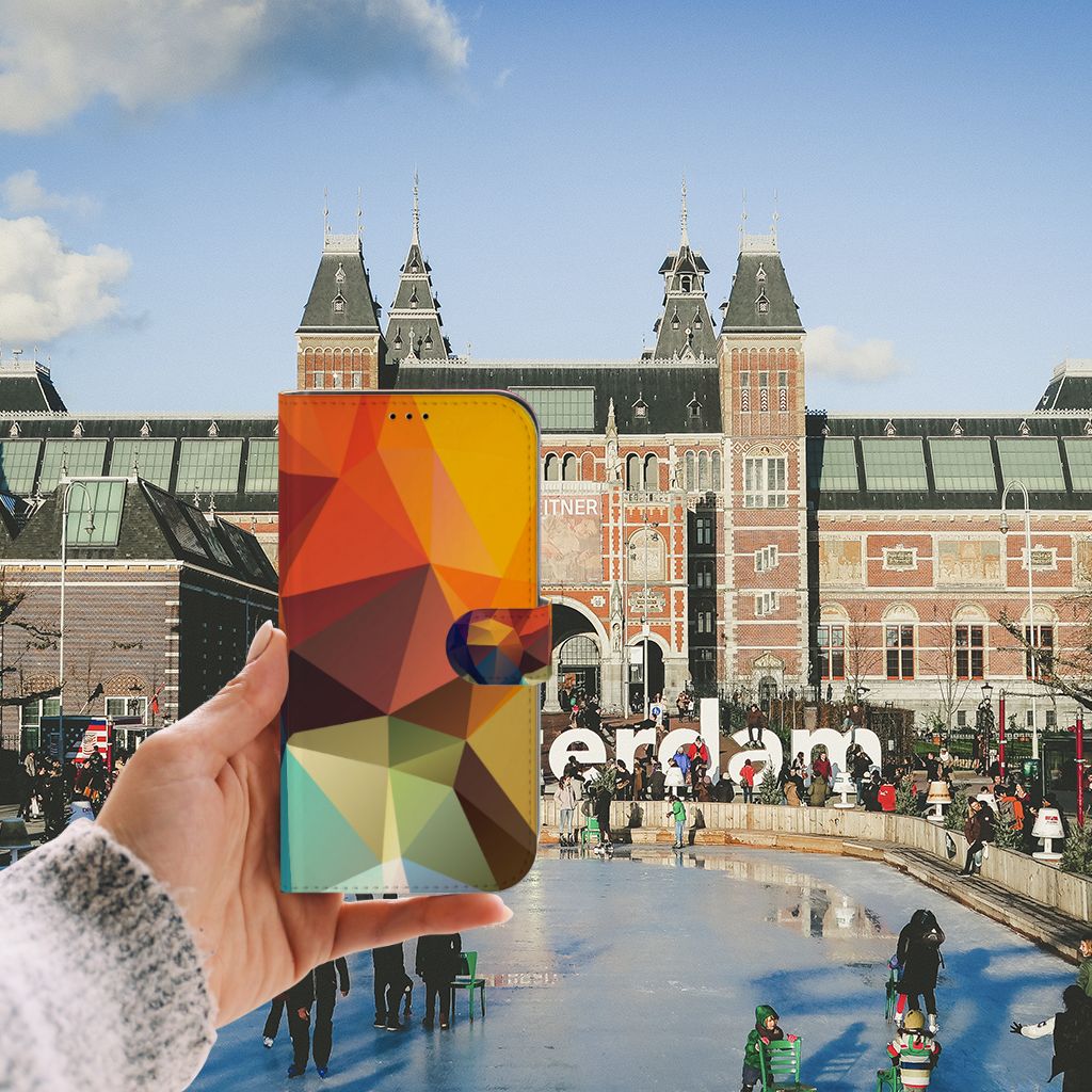 iPhone 13 Pro Max Book Case Polygon Color met kleurrijk geometrisch design in Amsterdam.