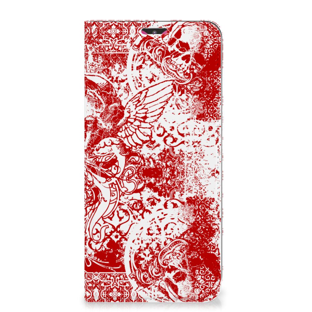 Mobiel BookCase Samsung Galaxy M20 Angel Skull Rood