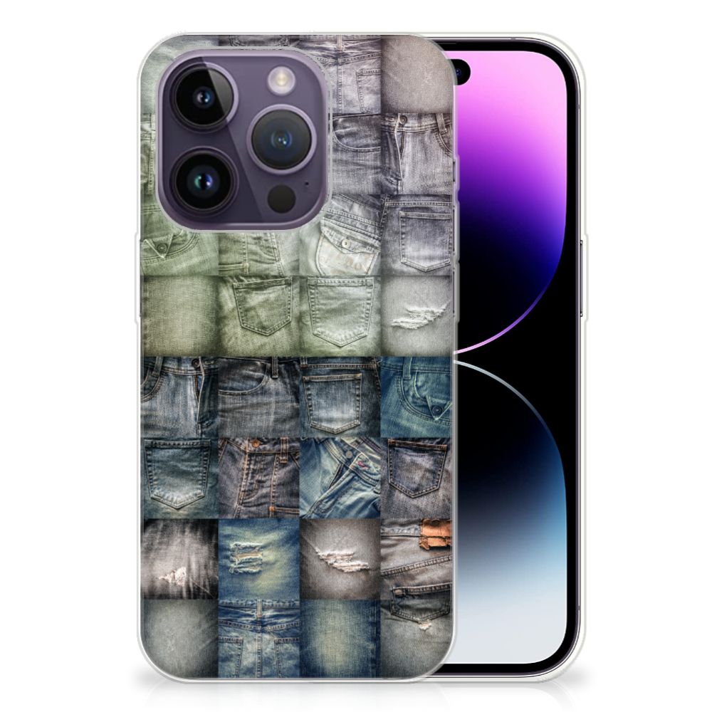 Silicone Back Cover Apple iPhone 14 Pro Spijkerbroeken met denim motief 📱👖