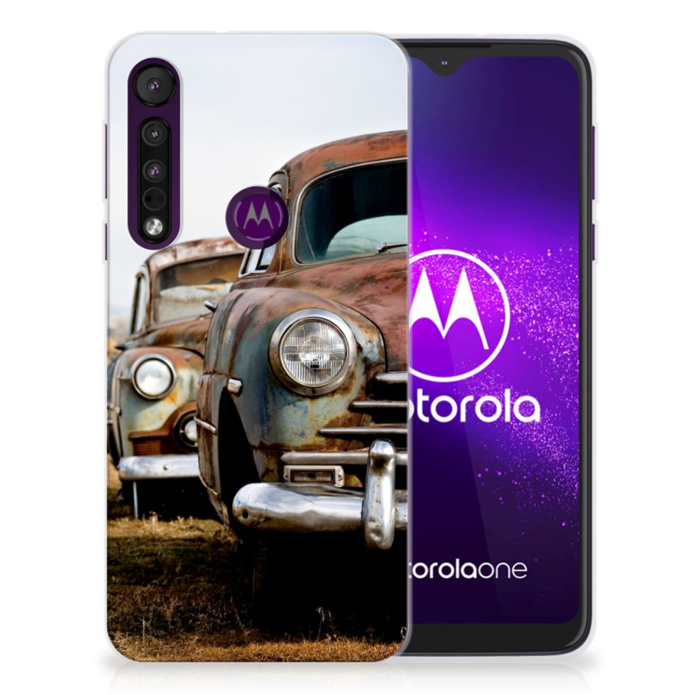 Motorola One Macro Siliconen Hoesje met foto Vintage Auto