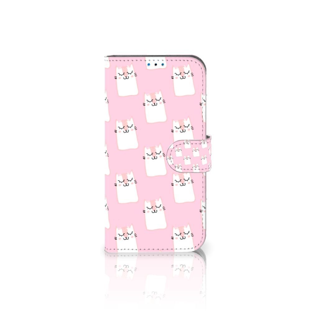iPhone 14 Pro Telefoonhoesje met Pasjes Sleeping Cats met schattige katten op een roze achtergrond 🐱