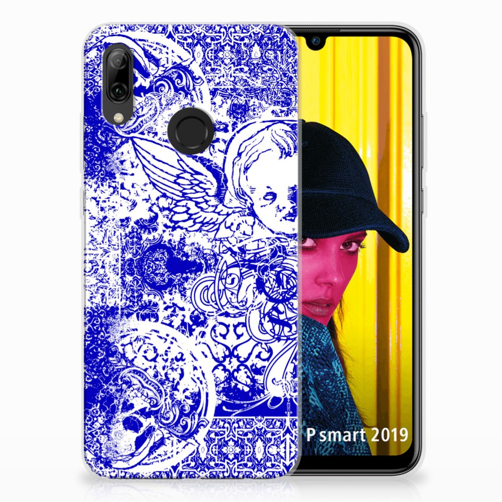 Silicone Back Case Huawei P Smart 2019 Angel Skull Blauw