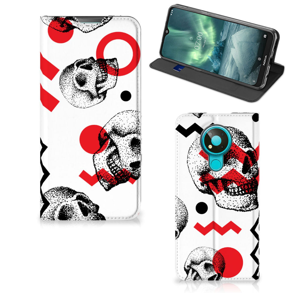 Mobiel BookCase Nokia 3.4 Skull Red