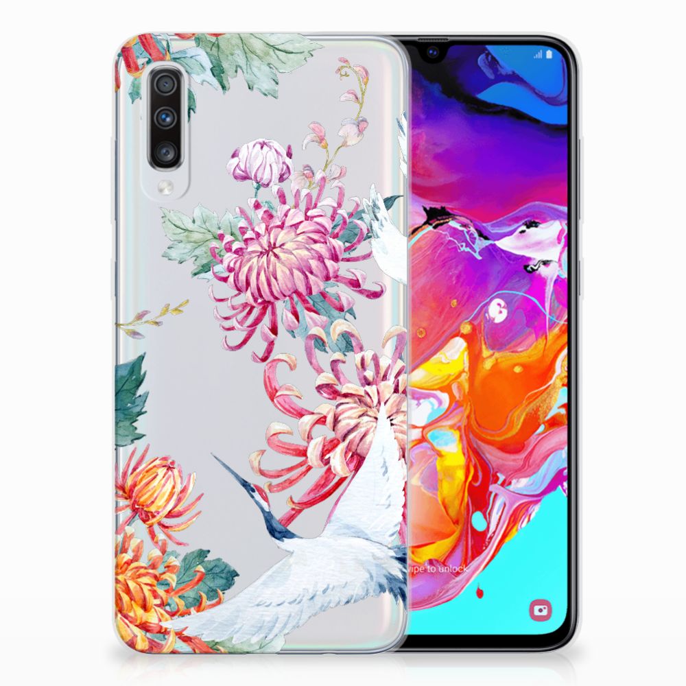 Samsung Galaxy A70 TPU Hoesje Bird Flowers