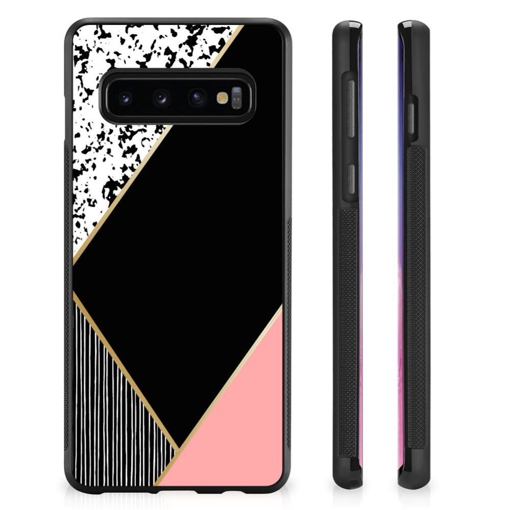 Samsung Galaxy S10+ Grip Case Zwart Roze Vormen