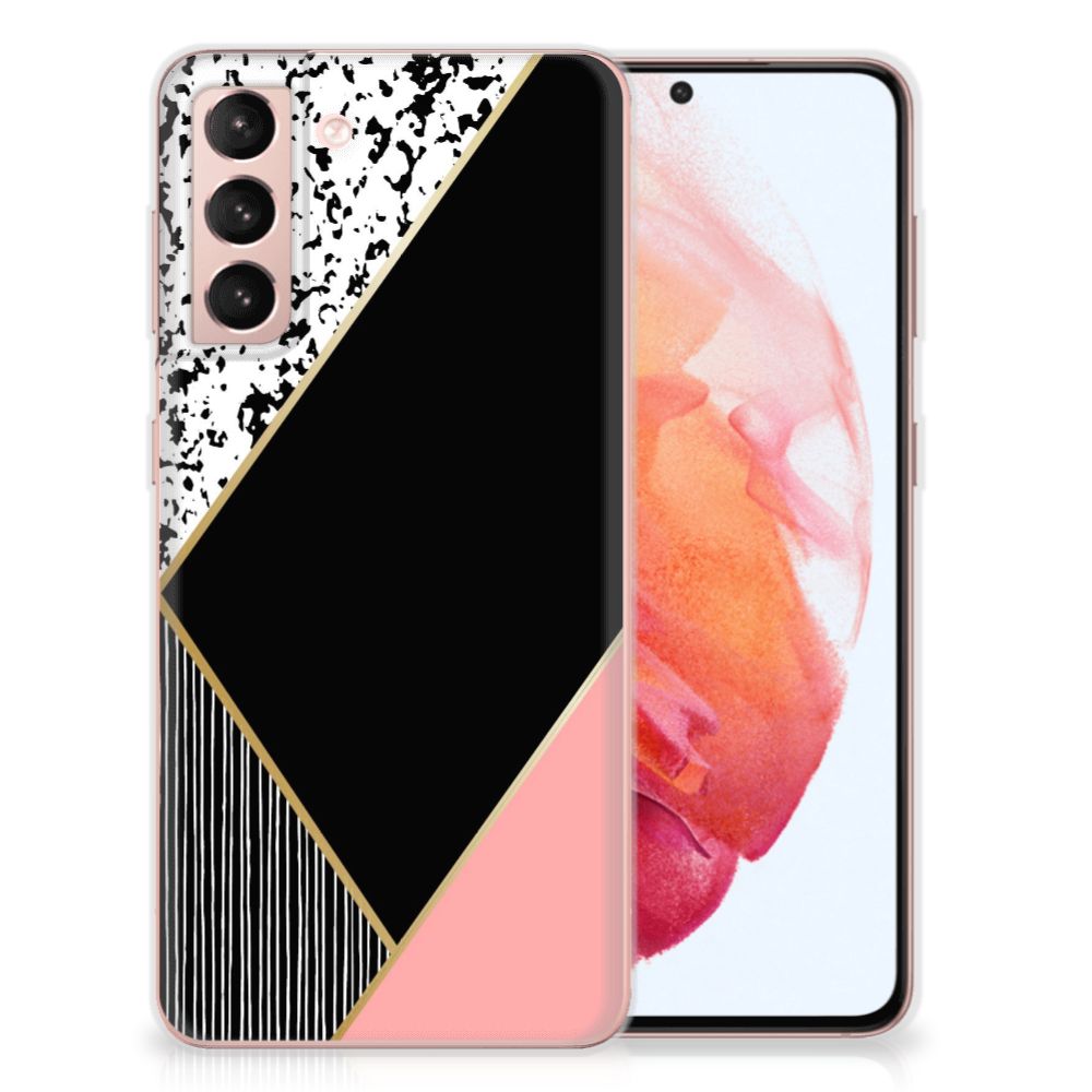 Samsung Galaxy S21 TPU Hoesje Zwart Roze Vormen