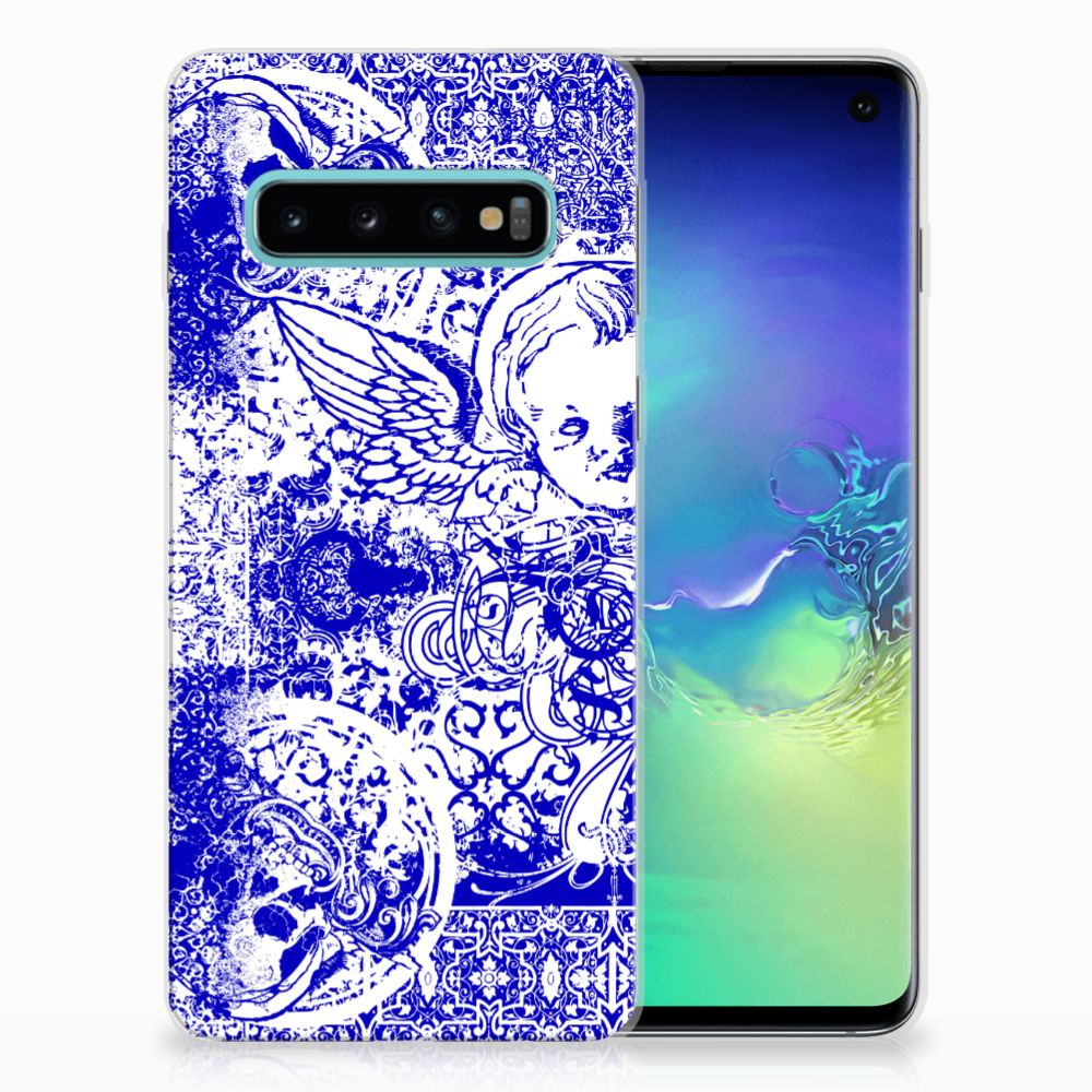 Silicone Back Case Samsung Galaxy S10 Angel Skull Blauw