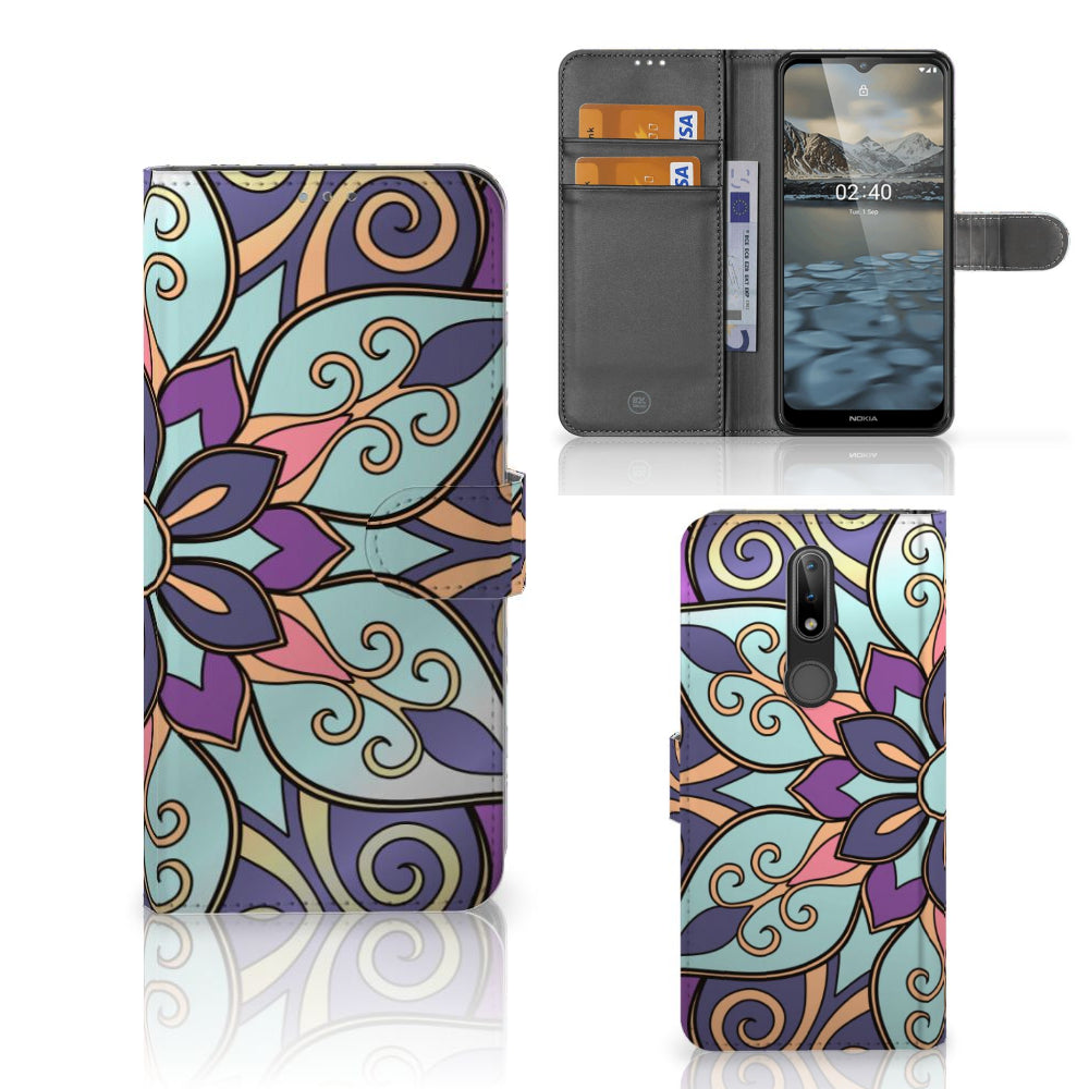 Nokia 2.4 Hoesje Purple Flower